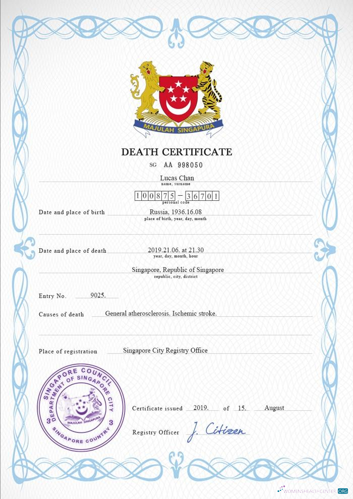 Download Singapore death certificate PSD template Photoshop template